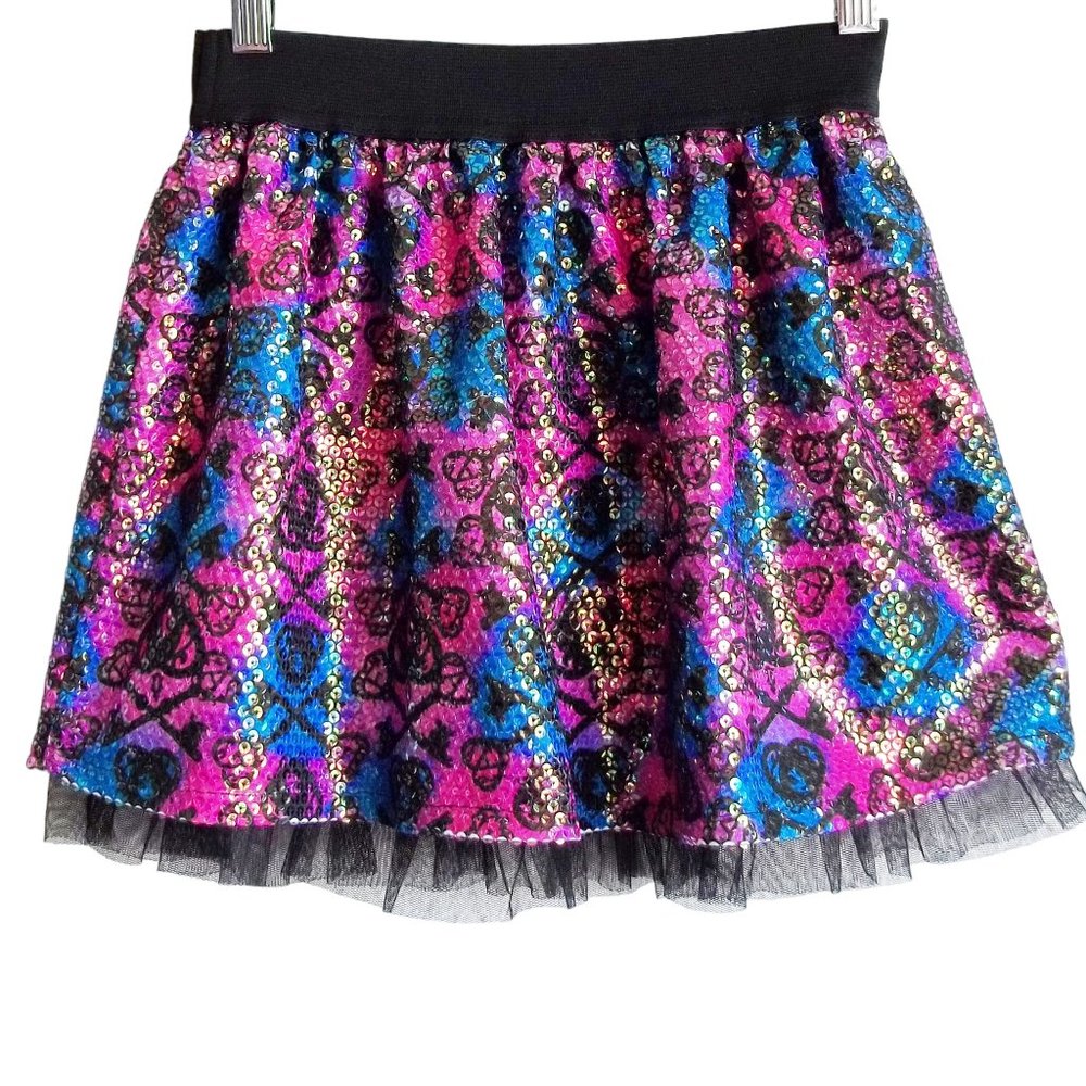 Glam Girl Glitter Trash Sequins Tulle Key to My Heart Flirty Mini Skirt XS/S